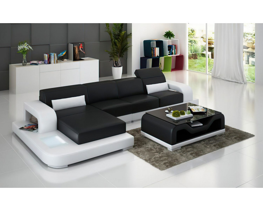 Jubilee Gara Small Modern Left Hand Facing Sectional - Black/White, Bonded Leather