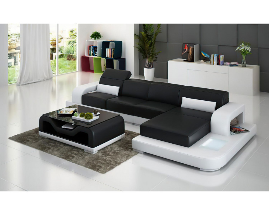 Jubilee Gara Small Modern Right Hand Facing Sectional - Black/White, Bonded Leather