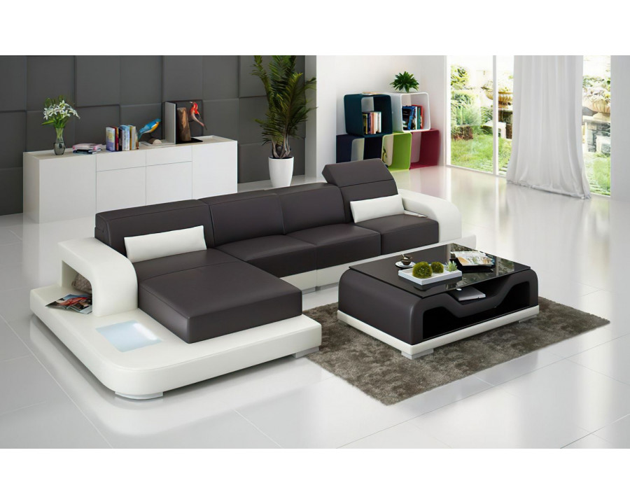 Jubilee Gara Small Modern Left Hand Facing Sectional - Dark Brown/White, Bonded Leather