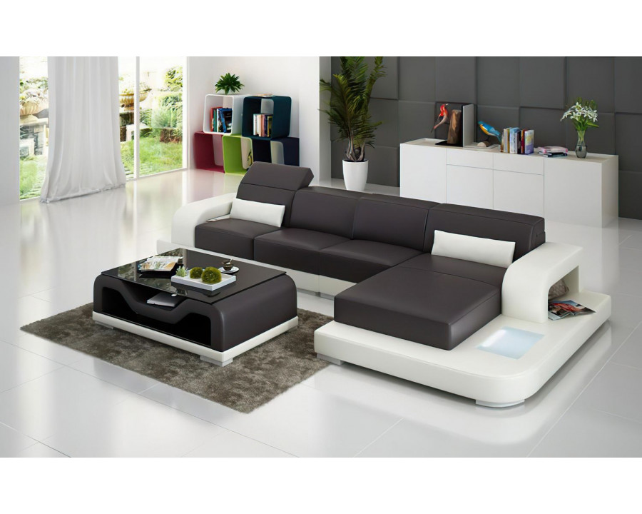 Jubilee Gara Small Modern Right Hand Facing Sectional - Dark Brown/White, Bonded Leather