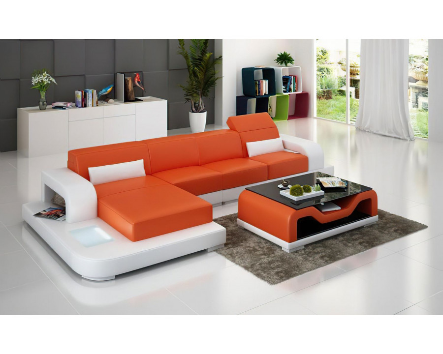 Jubilee Gara Small Modern Left Hand Facing Sectional - Orange/White, Bonded Leather