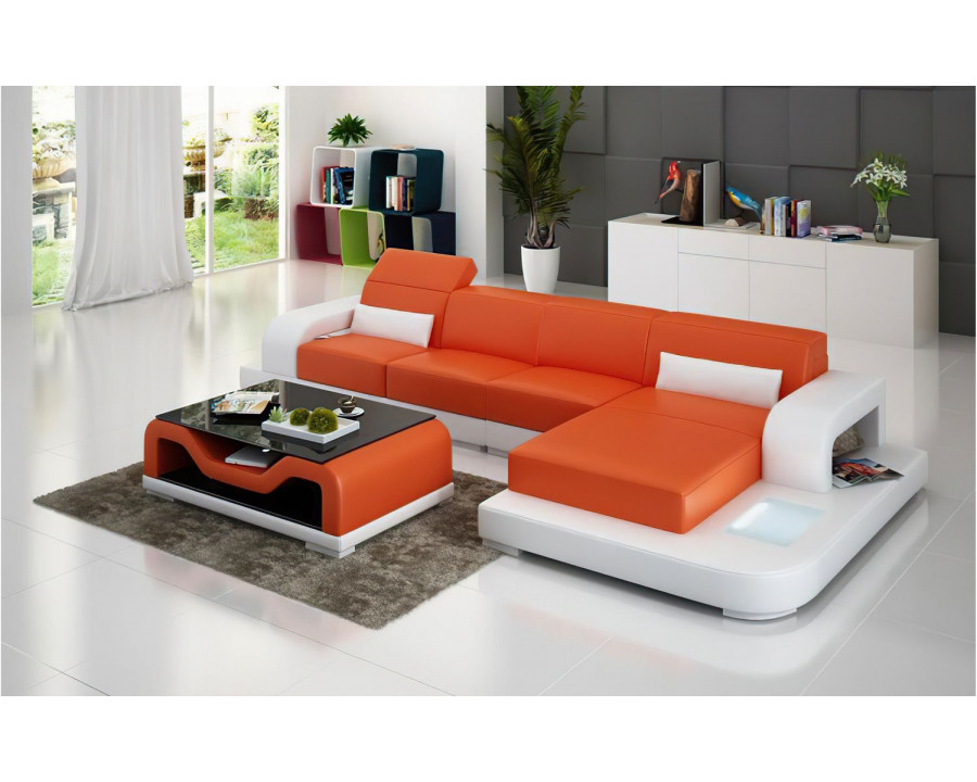 Jubilee Gara Small Modern Right Hand Facing Sectional - Orange/White, Bonded Leather