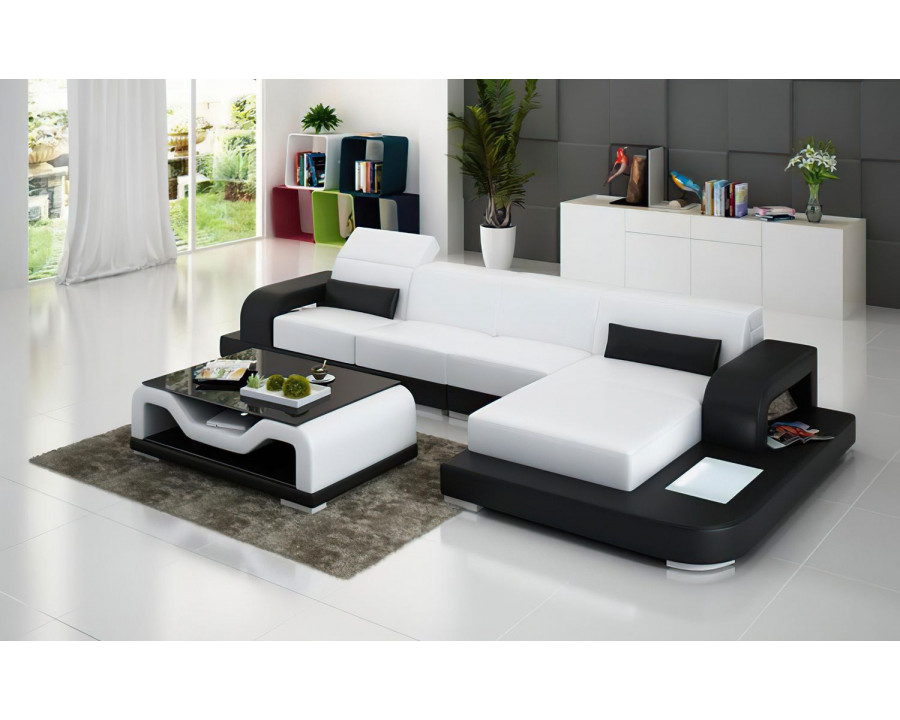 Jubilee Gara Small Modern Right Hand Facing Sectional - White/Black, Bonded Leather