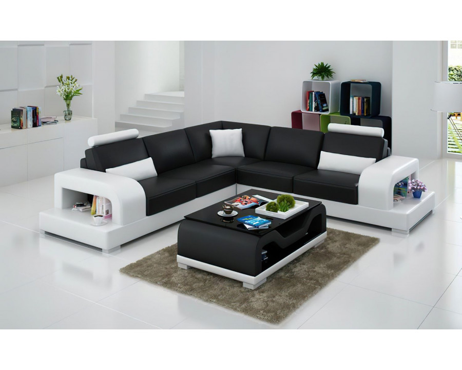 Jubilee Tara Modern Sectional - Black/White, Bonded Leather