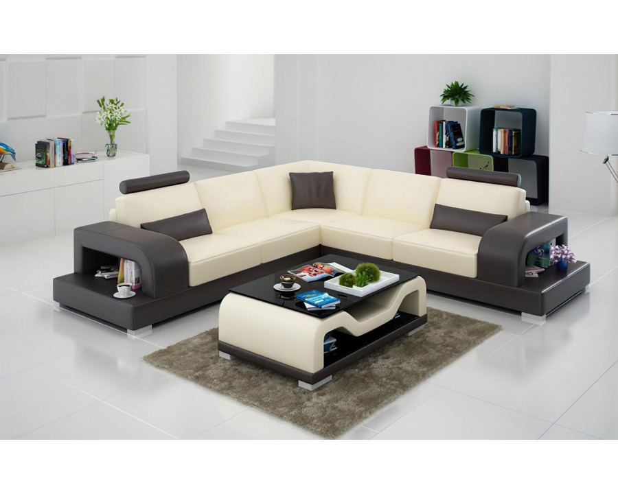 Jubilee Tara Modern Sectional - Beige/Dark Brown, Bonded Leather