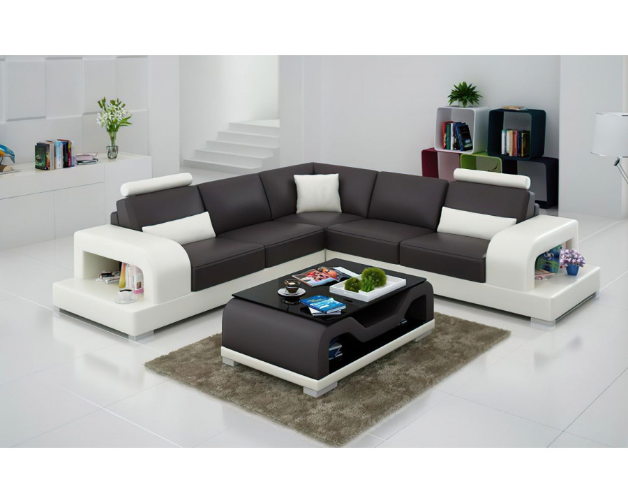 Jubilee Tara Modern Sectional - Dark Brown/White, Bonded Leather