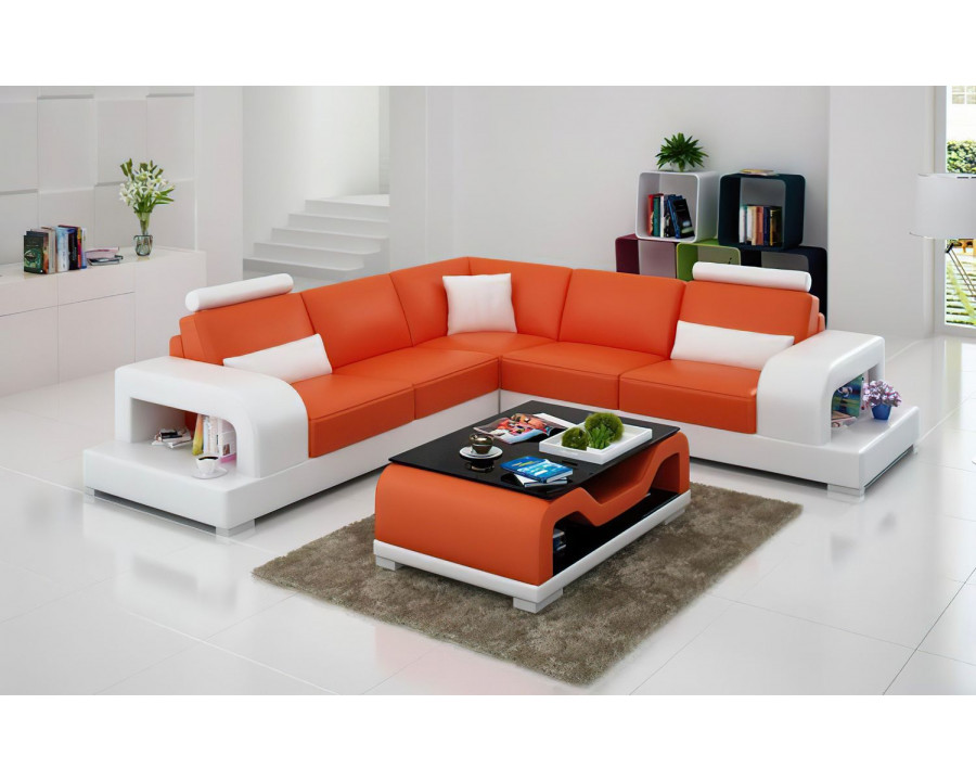 Jubilee Tara Modern Sectional - Orange/White, Bonded Leather