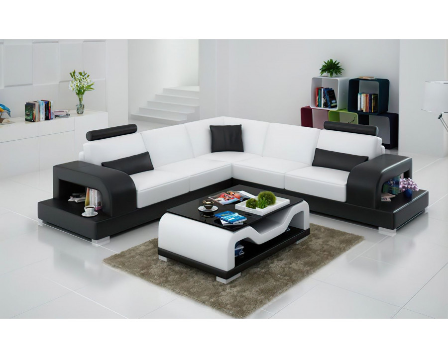 Jubilee Tara Modern Sectional - White/Black, Bonded Leather