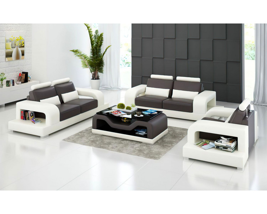 Jubilee Tara Modern Sofa Set - Dark Brown/White, Bonded Leather