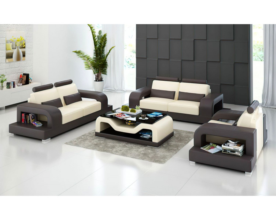 Jubilee Tara Modern Sofa Set - Beige/Dark Brown, Bonded Leather