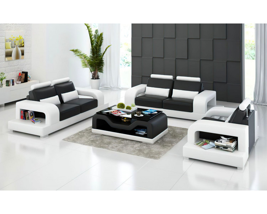 Jubilee Tara Modern Sofa Set - Black/White, Bonded Leather