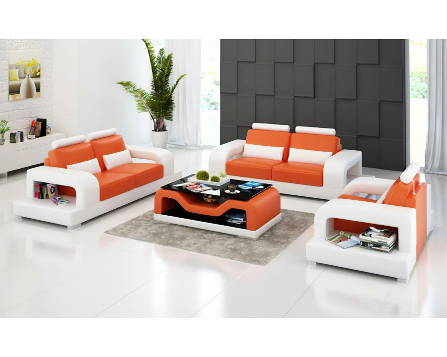 Jubilee Tara Modern Sofa Set - Orange/White, Bonded Leather