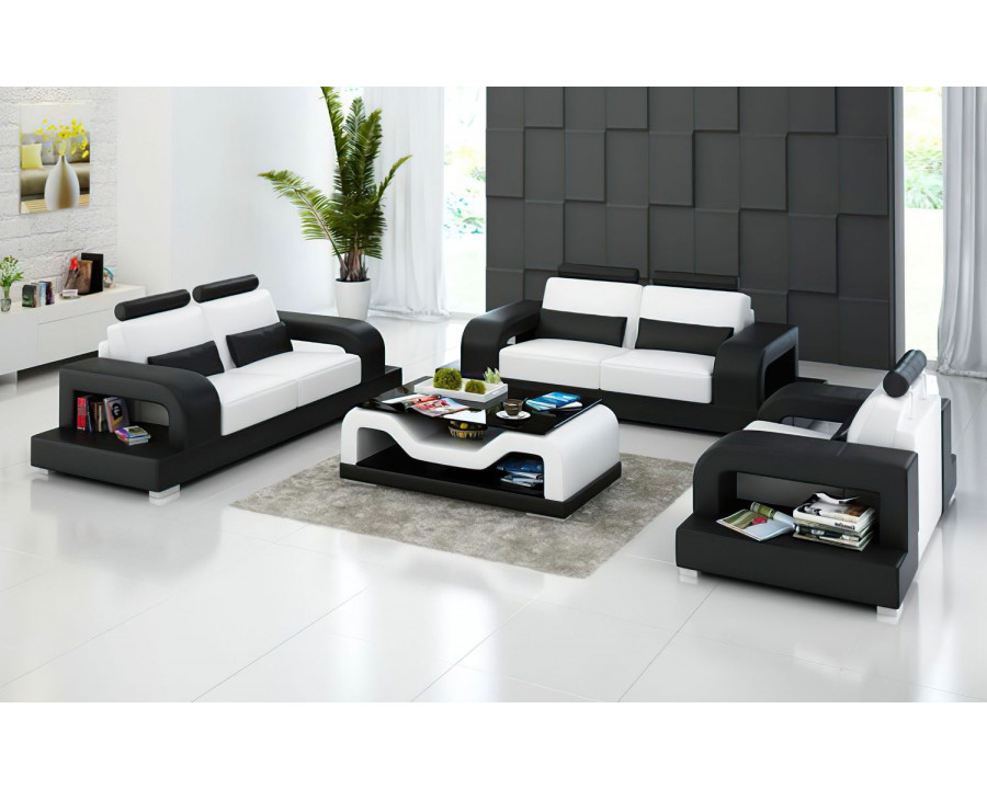 Jubilee Tara Modern Sofa Set - White/Black, Bonded Leather