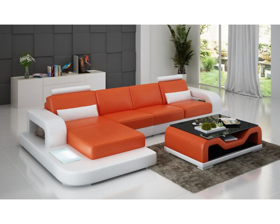 Jubilee Tara Small Modern Left Hand Facing Sectional - Orange/White, Bonded Leather