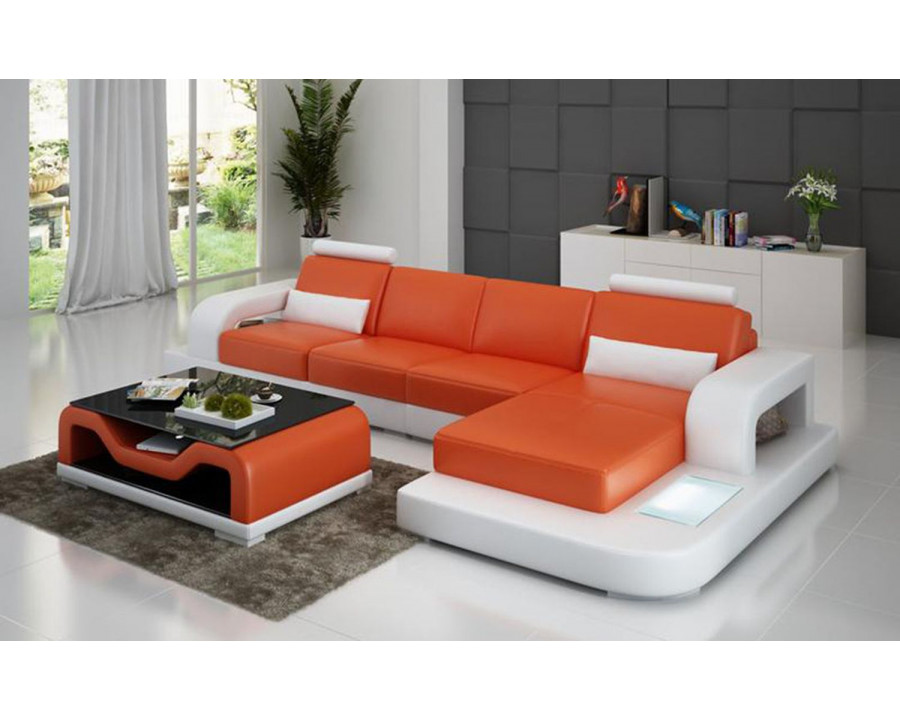 Jubilee Tara Small Modern Right Hand Facing Sectional - Orange/White, Bonded Leather