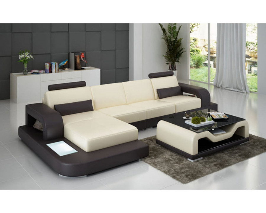 Jubilee Tara Small Modern Left Hand Facing Sectional - Beige/Dark Brown, Top Grain Italian Leather