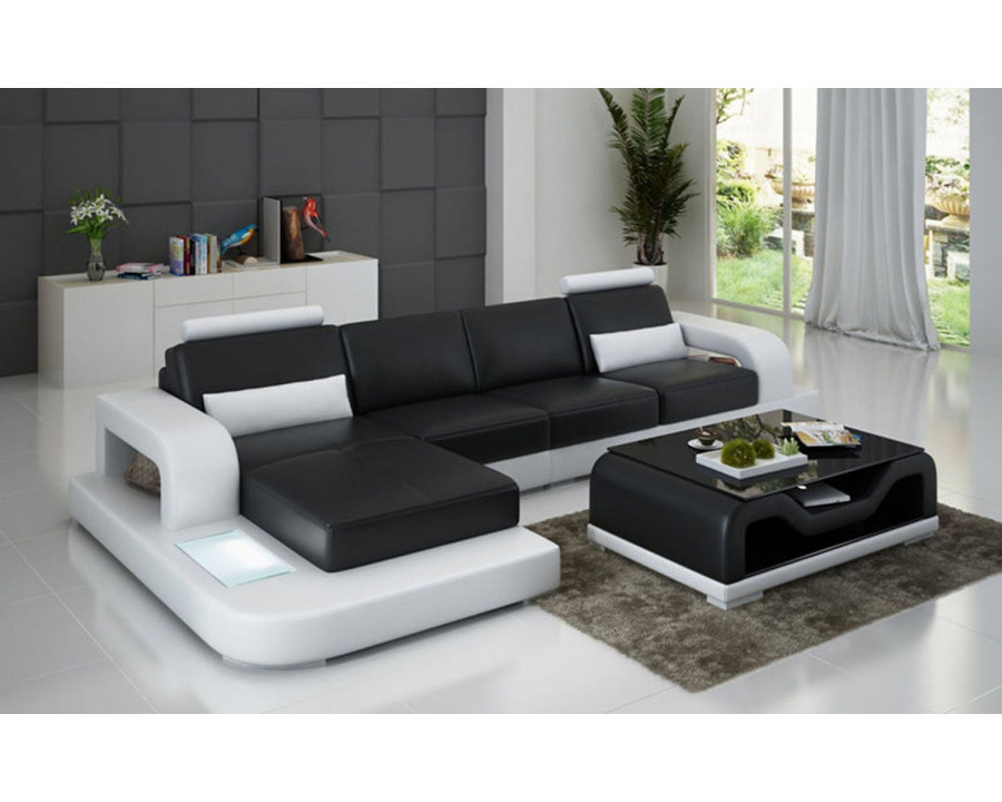 Jubilee Tara Small Modern Left Hand Facing Sectional - Black/White, Bonded Leather