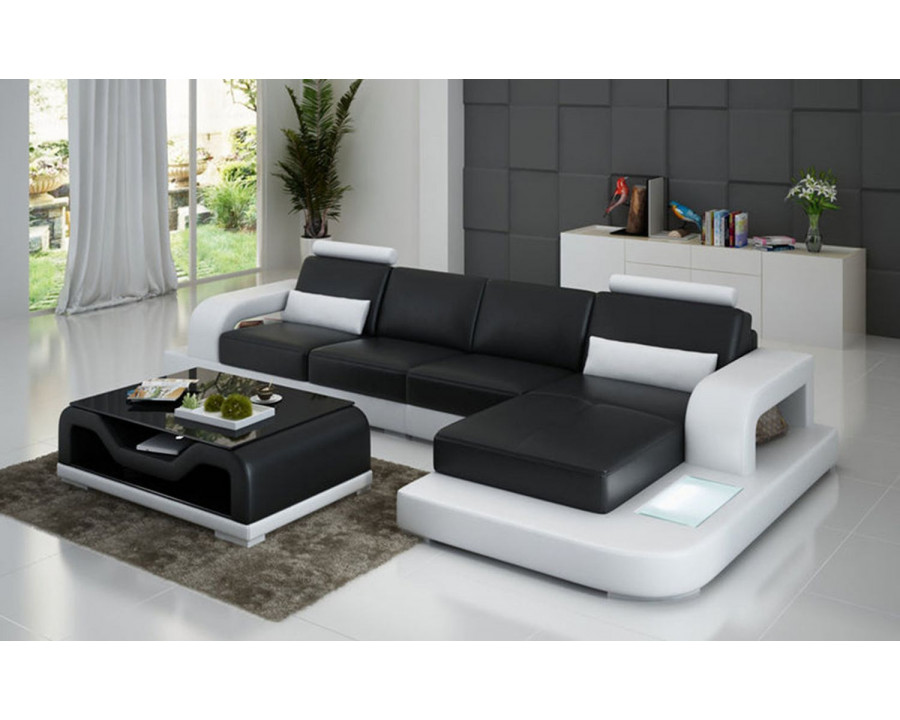 Jubilee Tara Small Modern Right Hand Facing Sectional - Black/White, Bonded Leather