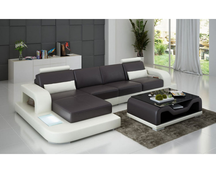 Jubilee Tara Small Modern Left Hand Facing Sectional - Dark Brown/White, Top Grain Italian Leather