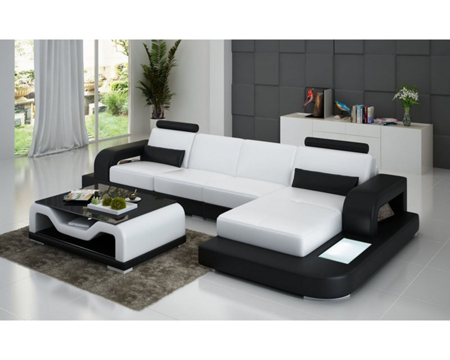 Jubilee Tara Small Modern Right Hand Facing Sectional - White/Black, Bonded Leather