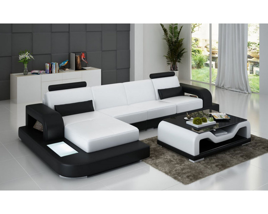 Jubilee Tara Small Modern Left Hand Facing Sectional - White/Black, Top Grain Italian Leather