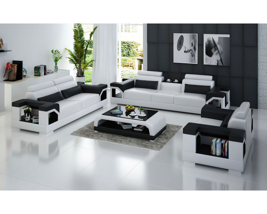 Jubilee Talos Modern Sofa Set - White/Black, Bonded Leather