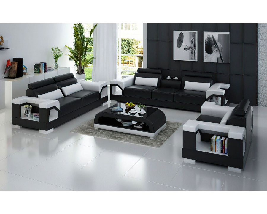 Jubilee Talos Modern Sofa Set - Black/White, Bonded Leather