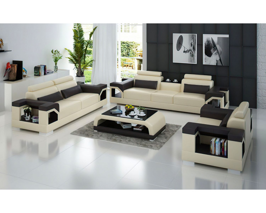 Jubilee Talos Modern Sofa Set - Beige/Dark Brown, Bonded Leather