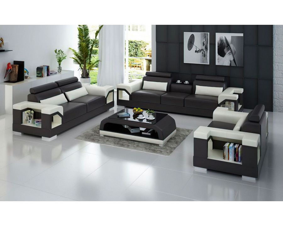 Jubilee Talos Modern Sofa Set - Dark Brown/White, Bonded Leather