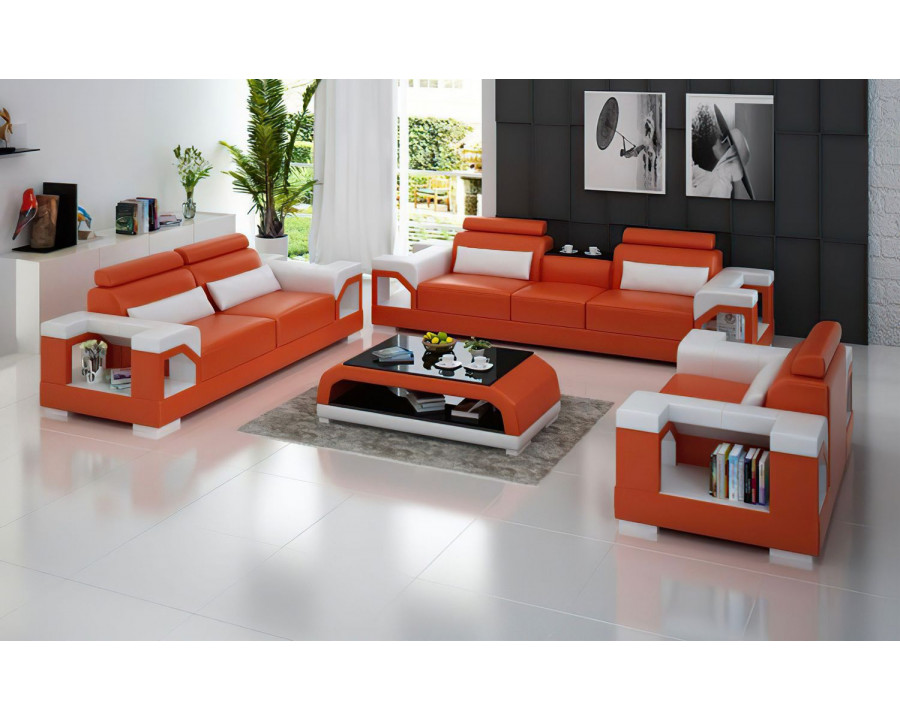 Jubilee Talos Modern Sofa Set - Orange/White, Bonded Leather