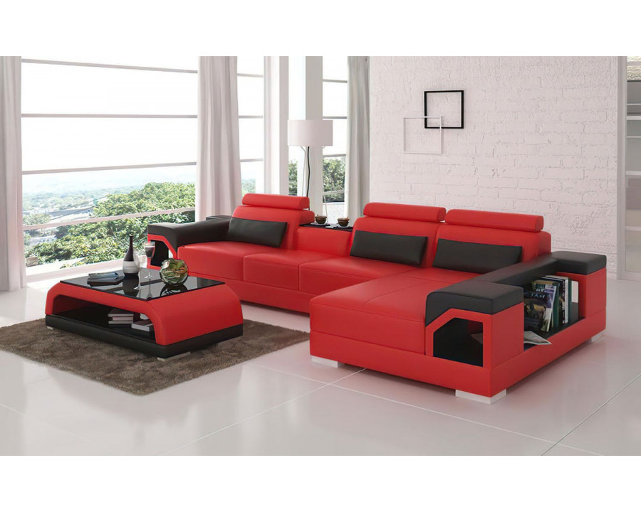 Jubilee Talos Small Modern Left Hand Facing Sectional - Red/Black, Bonded Leather