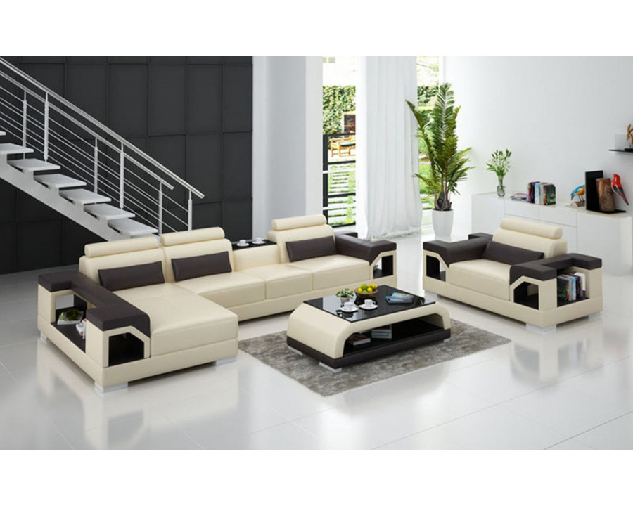 Jubilee Talos Small Modern Left Hand Facing Sectional with Armrest Chair - Beige/Dark Brown, Bonded Leather