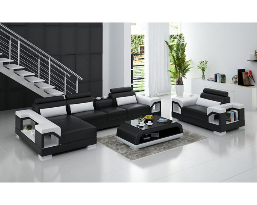 Jubilee Talos Small Modern Left Hand Facing Sectional with Armrest Chair - Black/White, Bonded Leather