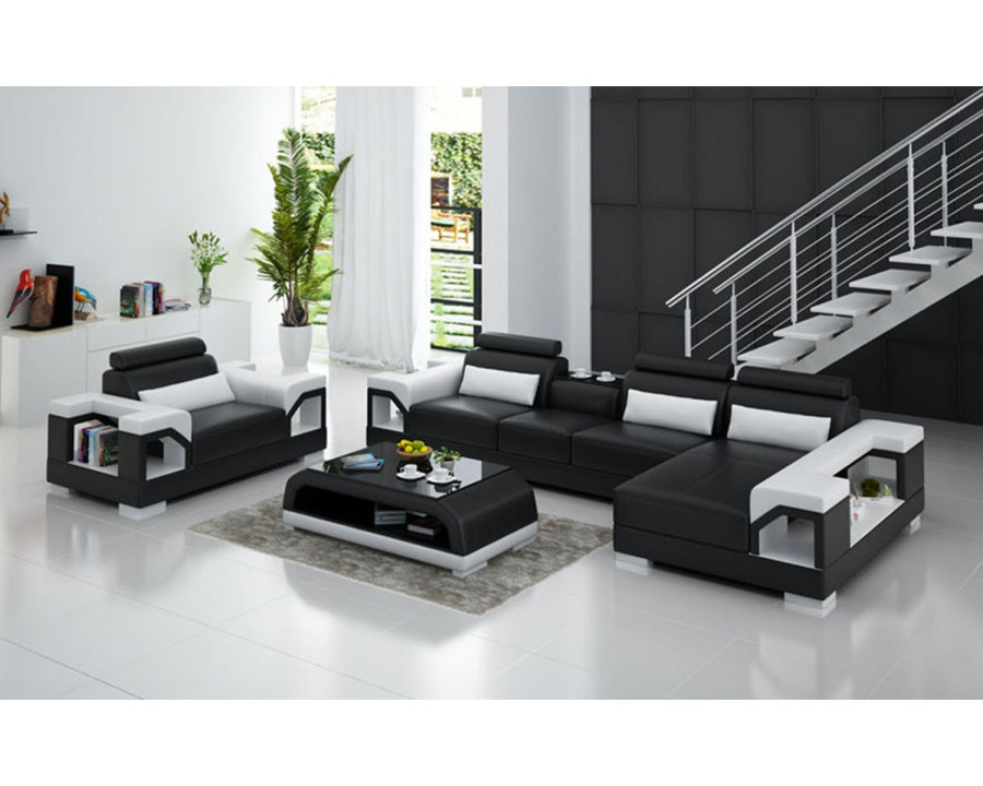 Jubilee Talos Small Modern Right Hand Facing Sectional with Armrest Chair - Black/White, Bonded Leather