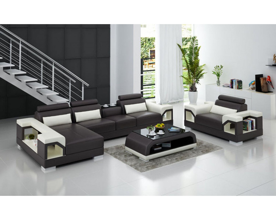 Jubilee Talos Small Modern Left Hand Facing Sectional with Armrest Chair - Dark Brown/White, Bonded Leather