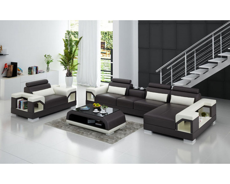 Jubilee Talos Small Modern Right Hand Facing Sectional with Armrest Chair - Dark Brown/White, Bonded Leather