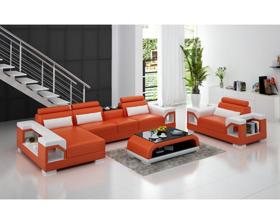 Jubilee Talos Small Modern Left Hand Facing Sectional with Armrest Chair - Orange/White, Bonded Leather