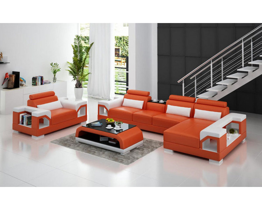 Jubilee Talos Small Modern Right Hand Facing Sectional with Armrest Chair - Orange/White, Bonded Leather