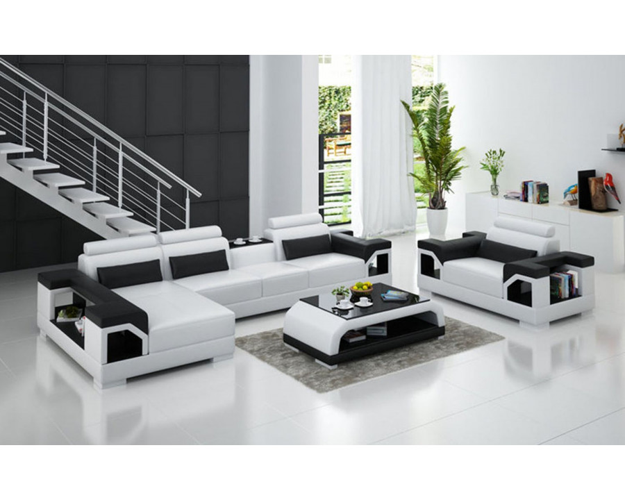 Jubilee Talos Small Modern Left Hand Facing Sectional with Armrest Chair - White/Black, Bonded Leather