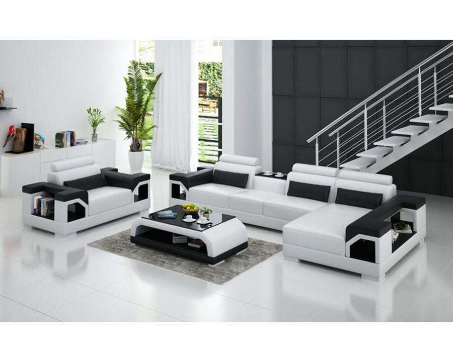 Jubilee Talos Small Modern Right Hand Facing Sectional with Armrest Chair - White/Black, Bonded Leather