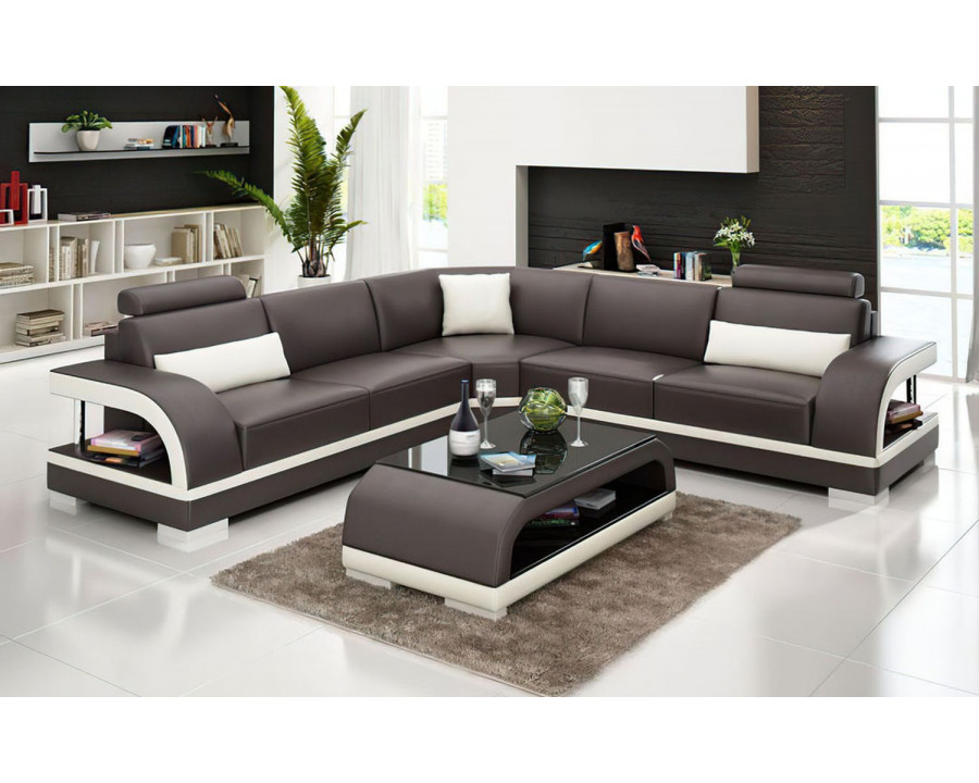 Jubilee Nexso Modern Sectional - Dark Brown/White, Bonded Leather