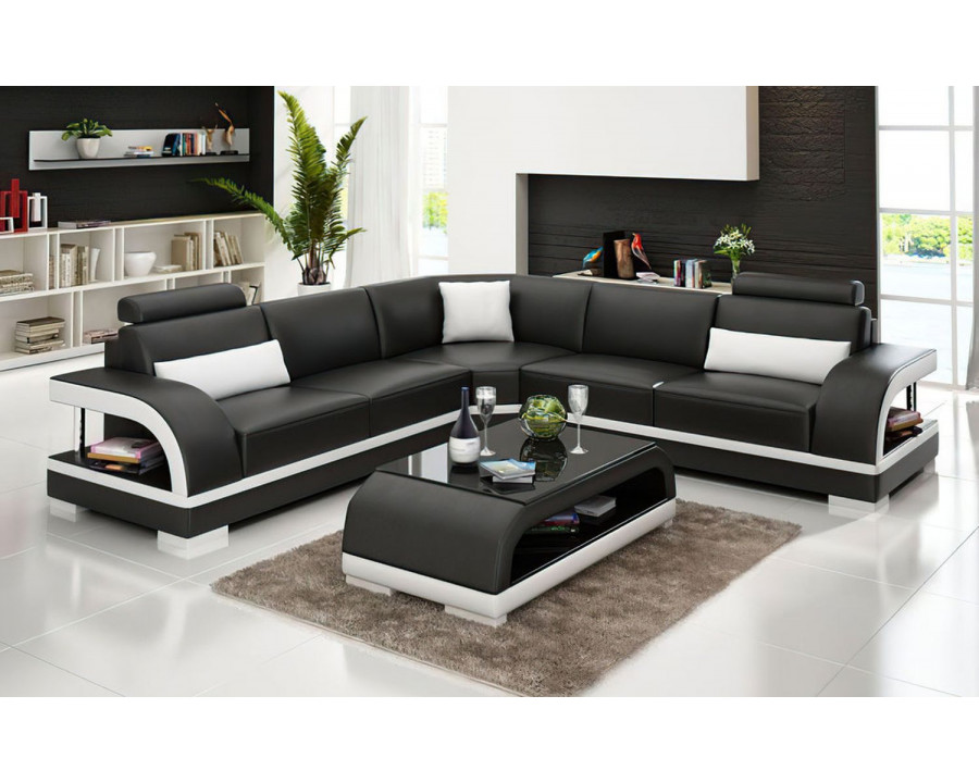 Jubilee Nexso Modern Sectional - Black/White, Bonded Leather