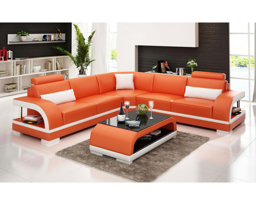 Jubilee Nexso Modern Sectional - Orange/White, Bonded Leather