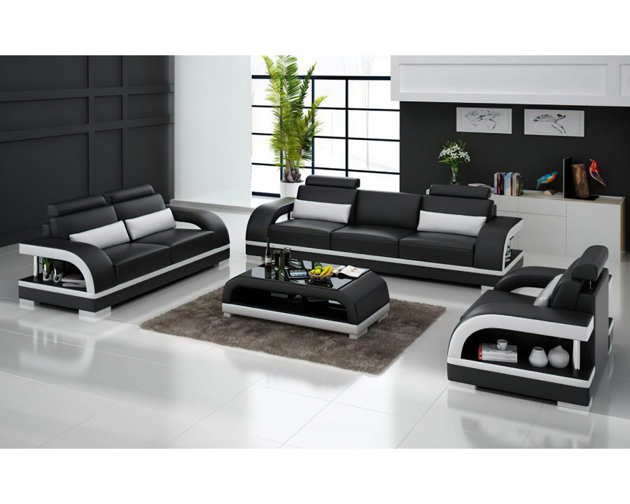 Jubilee Nexso Modern Sofa Set - Black/White, Bonded Leather