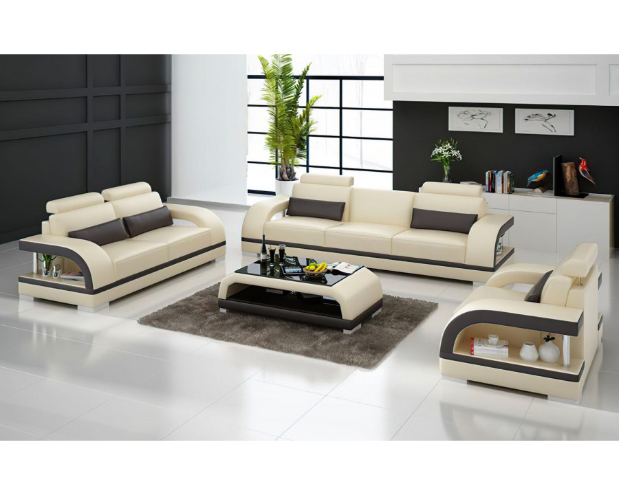 Jubilee Nexso Modern Sofa Set - Beige/Dark Brown, Bonded Leather