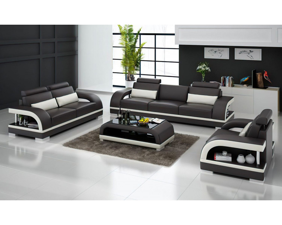 Jubilee Nexso Modern Sofa Set - Dark Brown/White, Bonded Leather