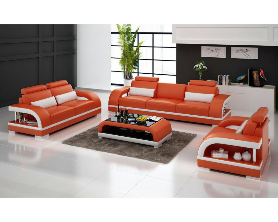 Jubilee Nexso Modern Sofa Set - Orange/White, Bonded Leather