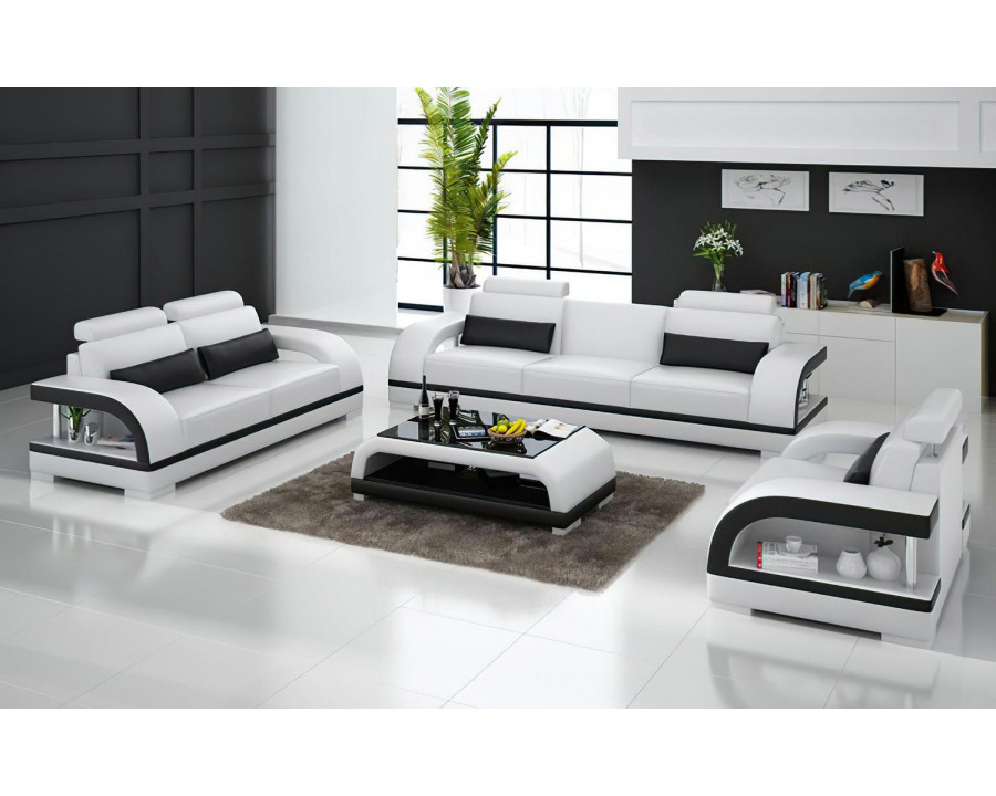 Jubilee Nexso Modern Sofa Set - White/Black, Bonded Leather