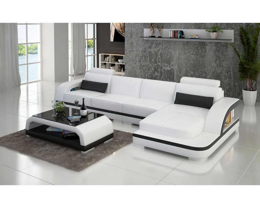 Jubilee Nexso Small Modern Left Hand Facing Sectional - White/Black, Top Grain Italian Leather