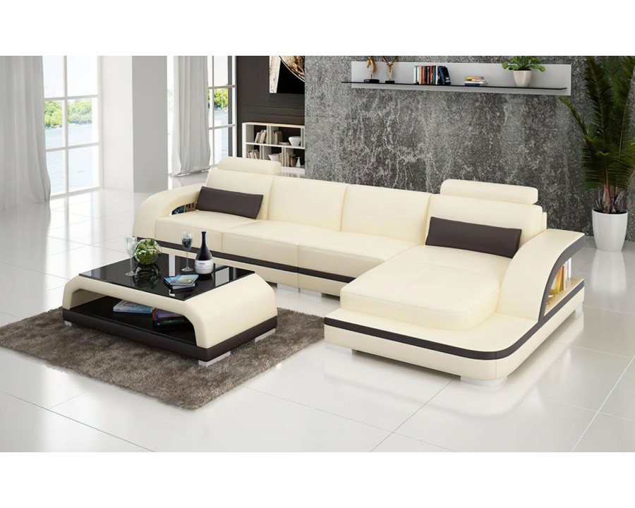 Jubilee Nexso Small Modern Left Hand Facing Sectional - Beige/Dark Brown, Top Grain Italian Leather